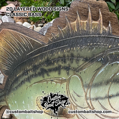 2D Wood Largemouth Bass Wall Art