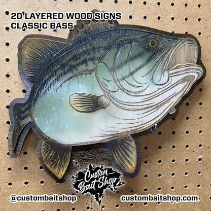 2D Wood Largemouth Bass Wall Art